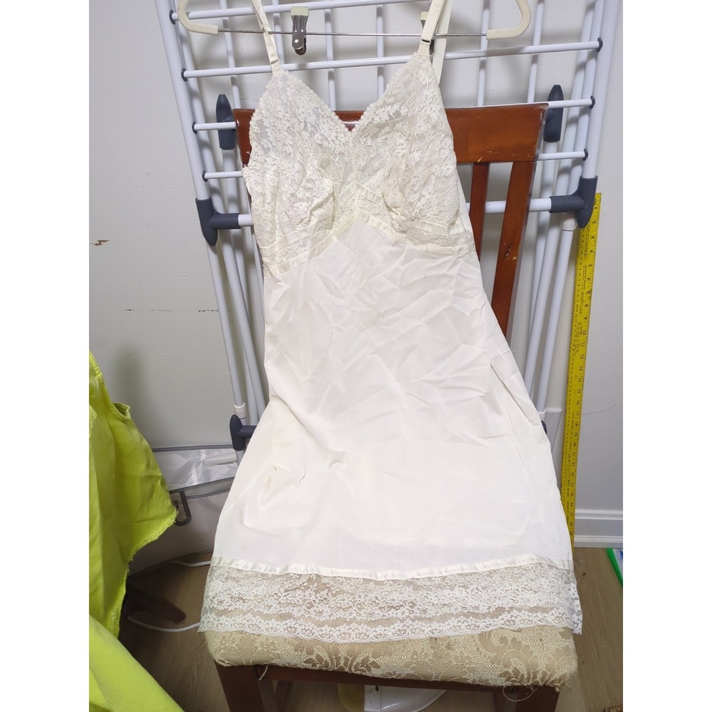 Vintage Seamprufe Size 36 Baby Off White Slip Dress Lingerie Nightgown Lace